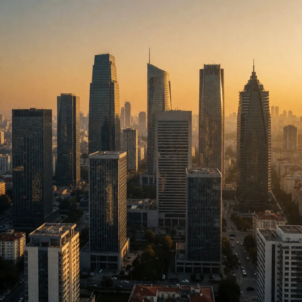 İstanbul Levent Maslak gökdelenleri altın saatte